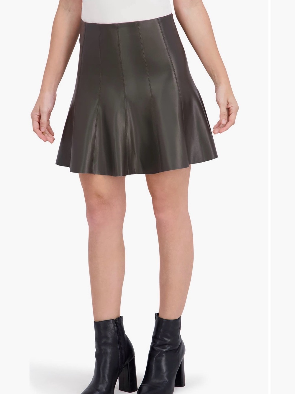 Ookie & Lala Supersoft faux leather flounced miniskirt - Color OLIVE, SMALL